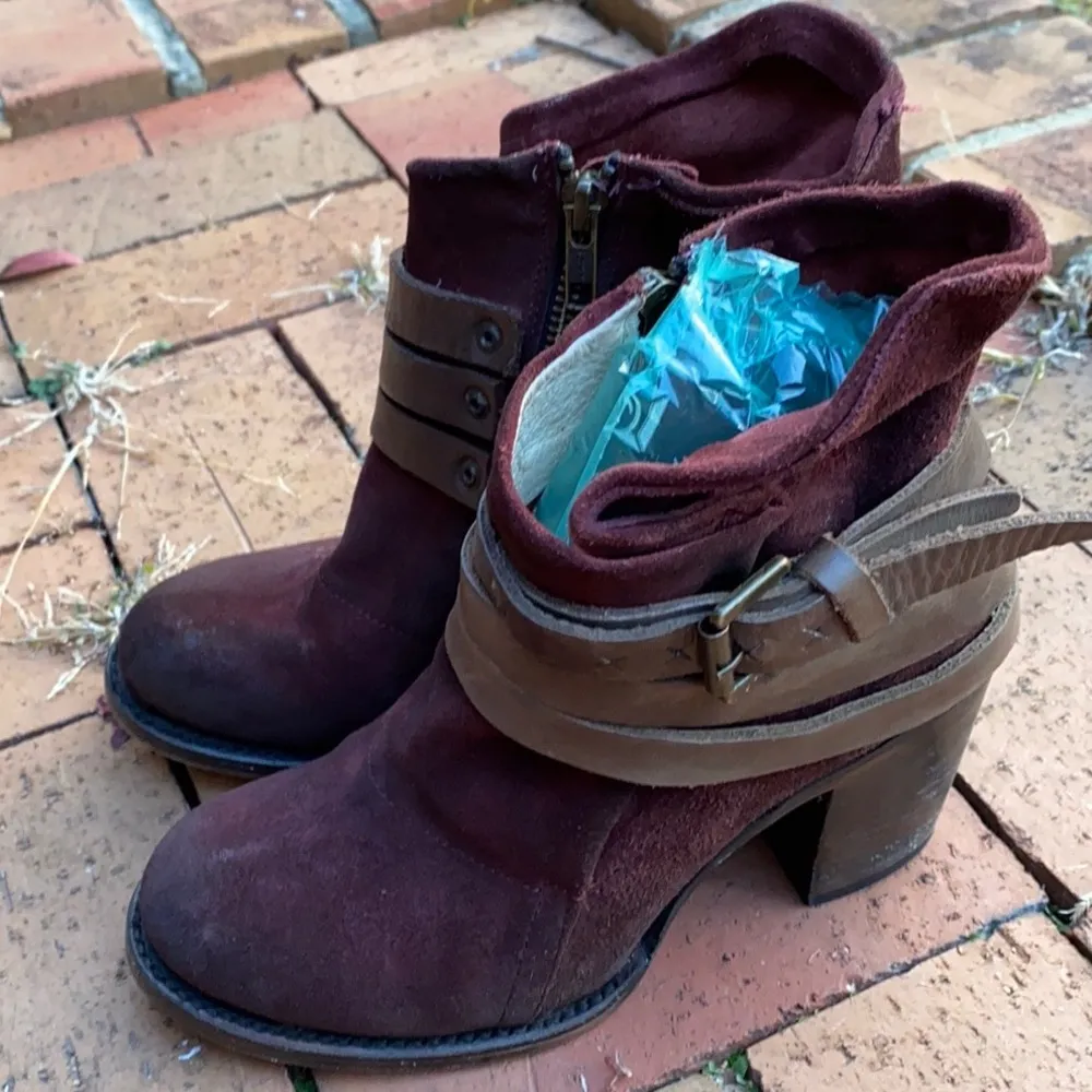 Freebird Steven Blaze Booties Burgundy‎ Maroon Suede Red Wine Stacked Heel Boot - Image 2
