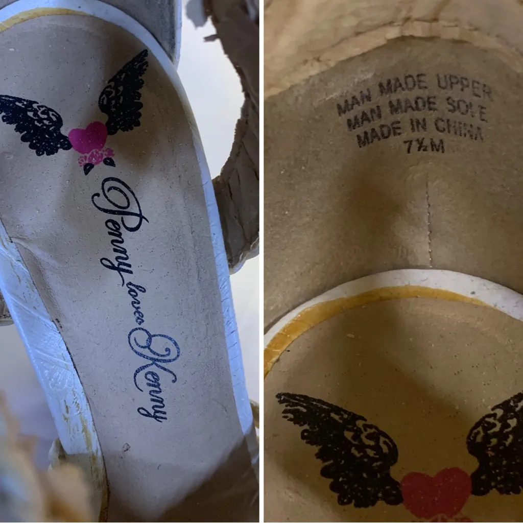 PENNY LOVES KENNY FAUX LEATHER WHITE & NEUTRALS WEDGE PLATFORM SANDALS (7.5) - Image 14