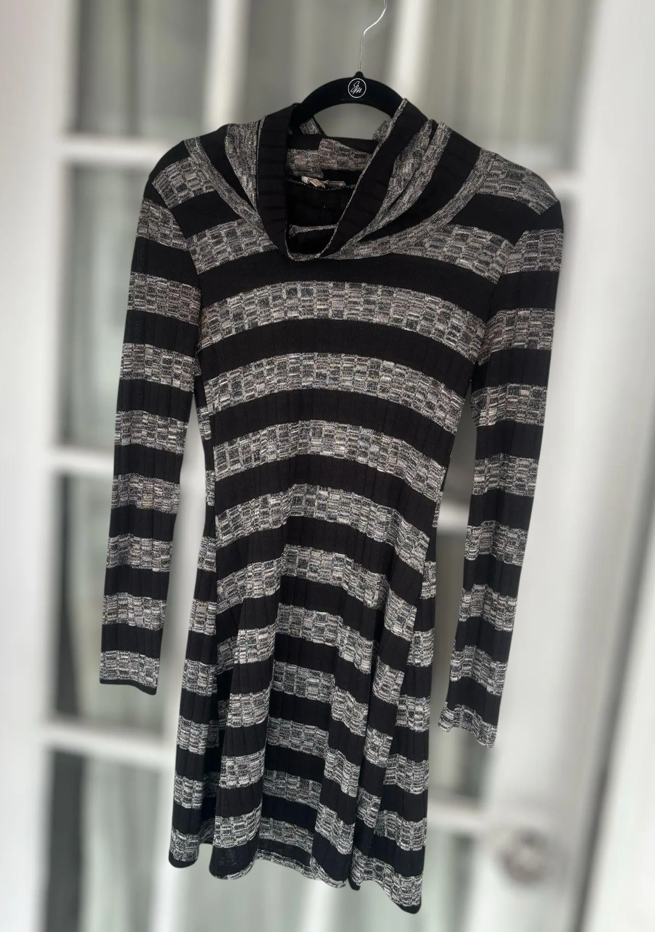 Charlotte Russe Womens Small Black & Gray Striped Mockneck Sweater Dress Elegant - Image 12