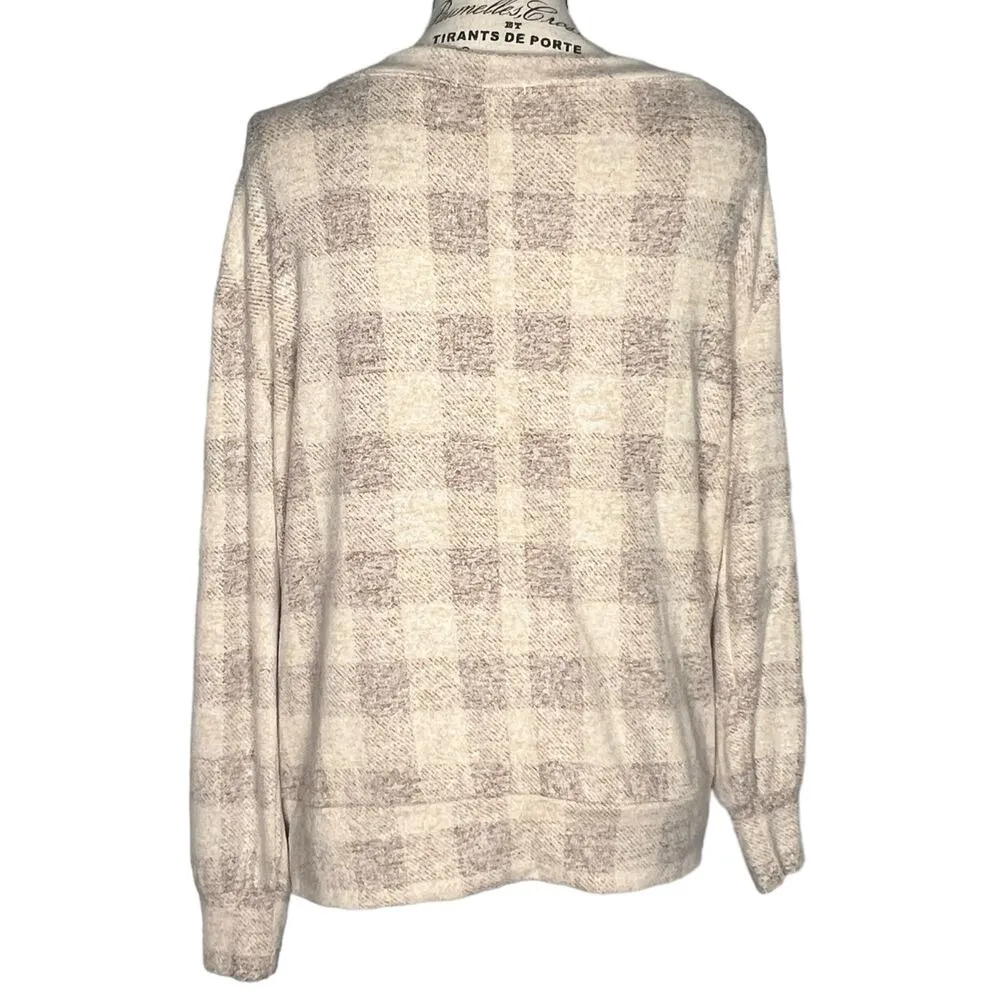 Maurices MEDIUM Cozy Relaxed Plaid Button Long Sleeve Dolman Boat Neckline Tee - Image 7