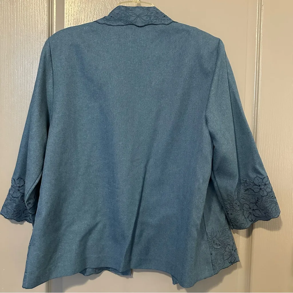 Alfred Dunner Blue Floral Embroidered Embellished Jacket Size 14 Classy Church - Image 4