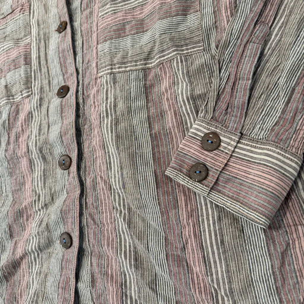Free People High Tide Pink Sands Striped Button Down Shirt Womens Large Bohemian - Image 6