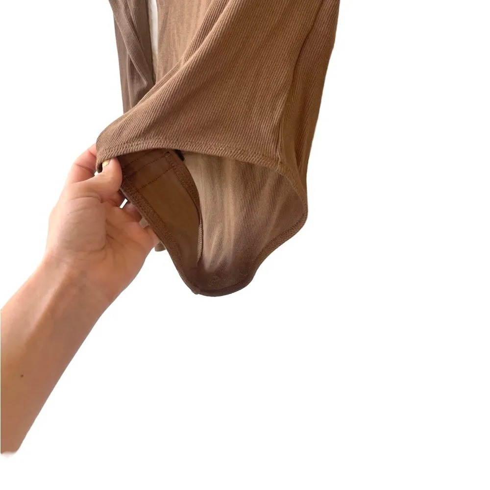 Ribbed Crewneck Full-Coverage Bodysuit Brown Size S - Image 4