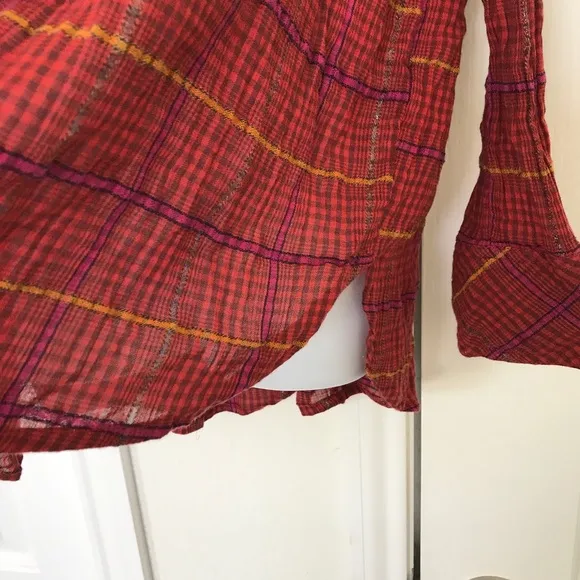 Free People Break My Stride plaid oversized Cabincore Blouse S‎ - Image 10