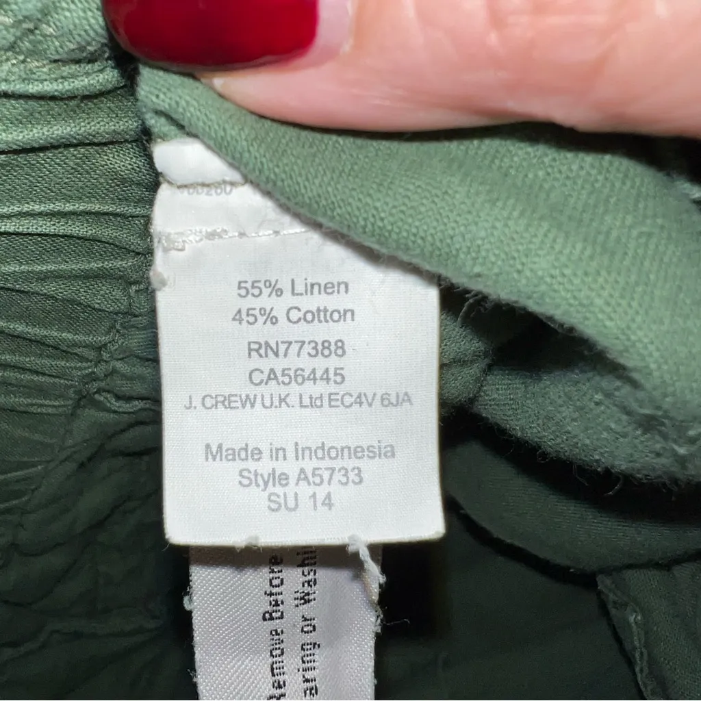 J.Crew Army Green Linen Cotton Blend Utility Cargo Crop Pants - Image 8