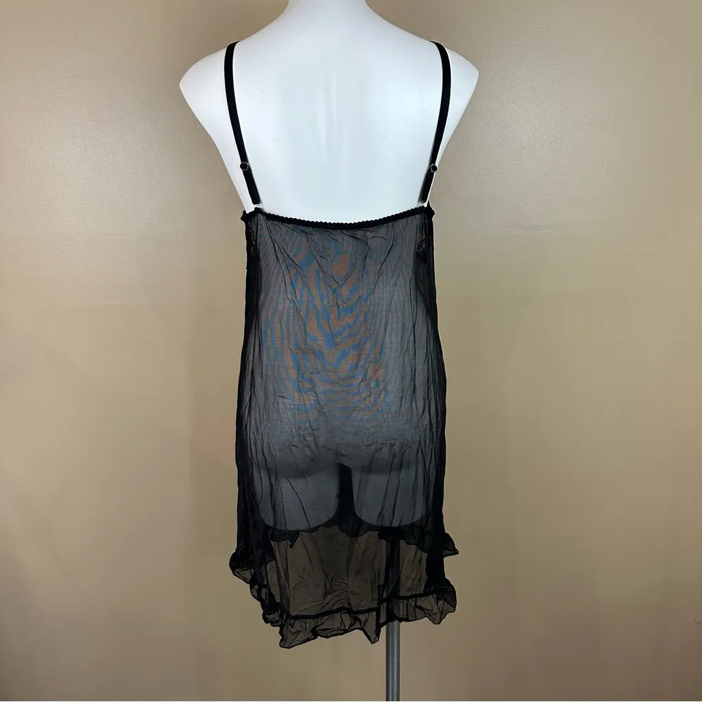 Krisline Black Stella Lace Mesh Sheer Nightgown Slip Chemise Lingerie XL New - Image 3