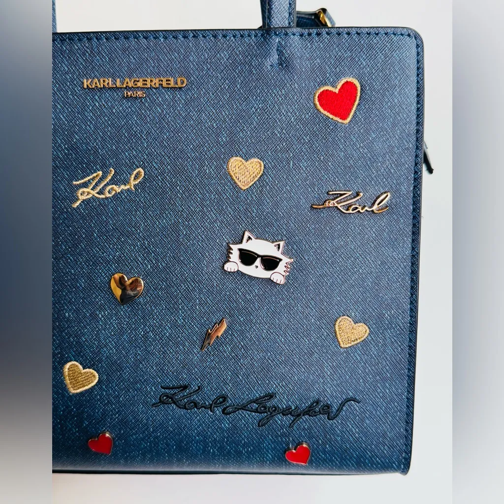 Karl Lagerfeld Paris Maybelle Denim Satchel with Pins & Coin Purse NWT - Image 8