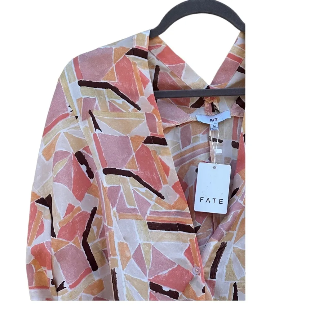Fate Geometric Printed Button Down Relaxed Fit Top NWT Medium - Image 3