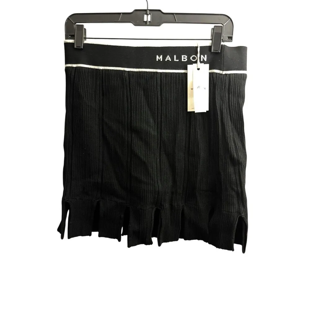 Malbon Golf Women’s Honor Skirt Black Knit Fringe Hem Logo Waistband Sz Medium - Image 2