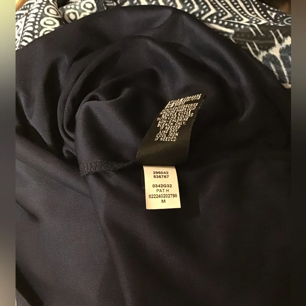 AB Studio Blue Print Sleeveless Belted Defined Waist Knee Length Dress M - Image 8