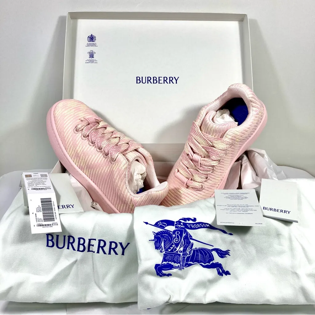 Burberry Knit Low Top Sneakers Cameo Pink Check Size 39 6 UK 9 US NEW - Image 2