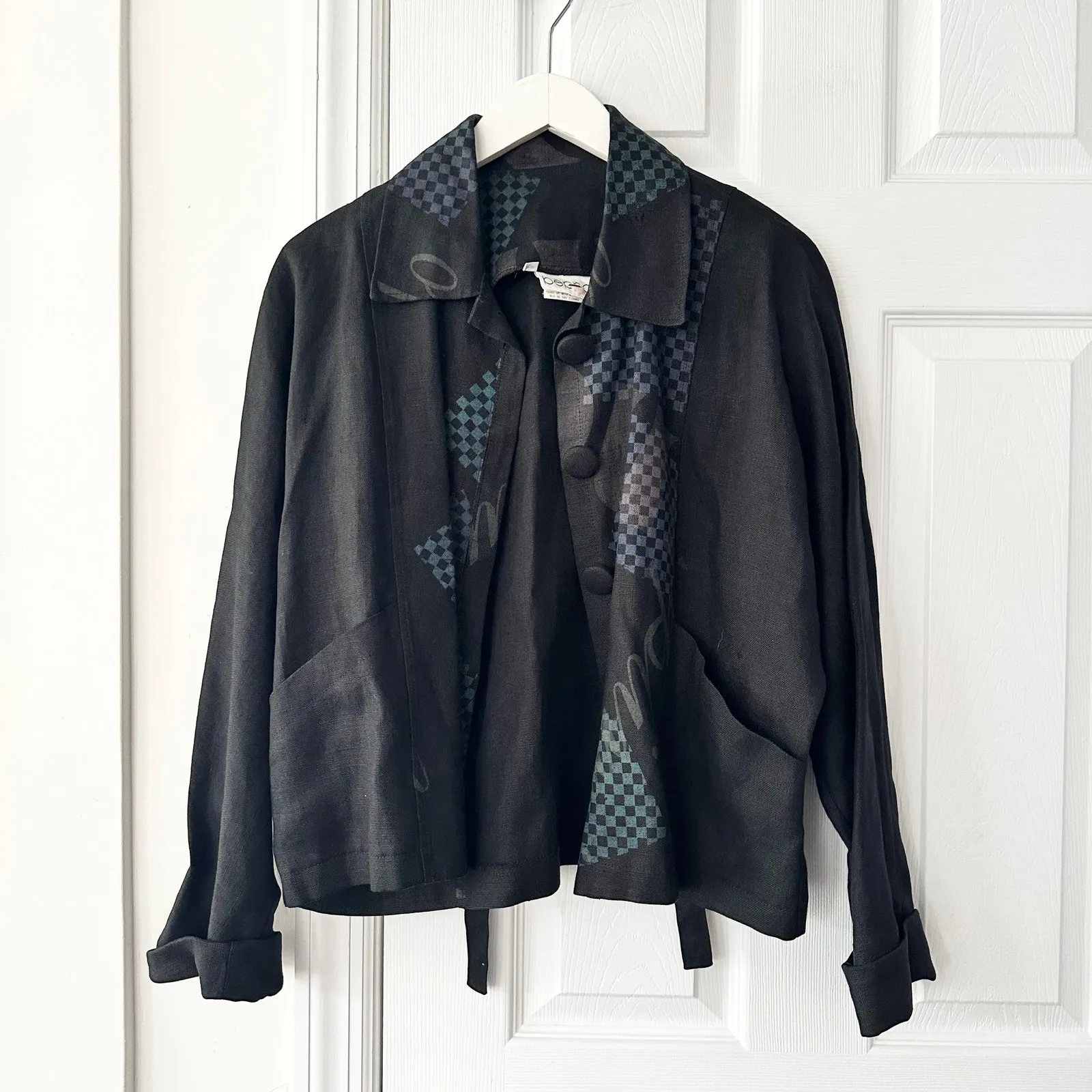 Beppa Vintage Black Linen Art To Wear Long Jumper Overall Dress Jacket Set Small - Image 8