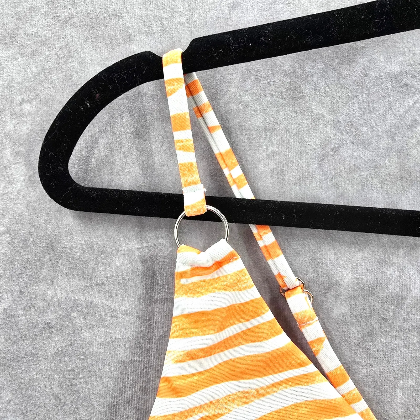 Orange White Stripe Triangle‎ String Adjustable Bikini Top Swimwear Medium - Image 6