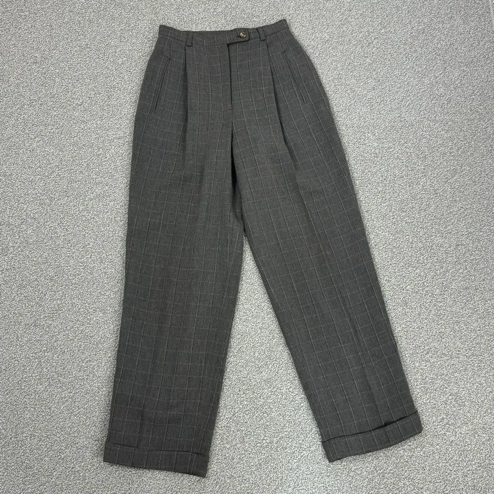 Geoffrey‎ Beene Windowpane High Waist Cuff Hem Straight Leg Trouser Pants Grey 8 - Image 7