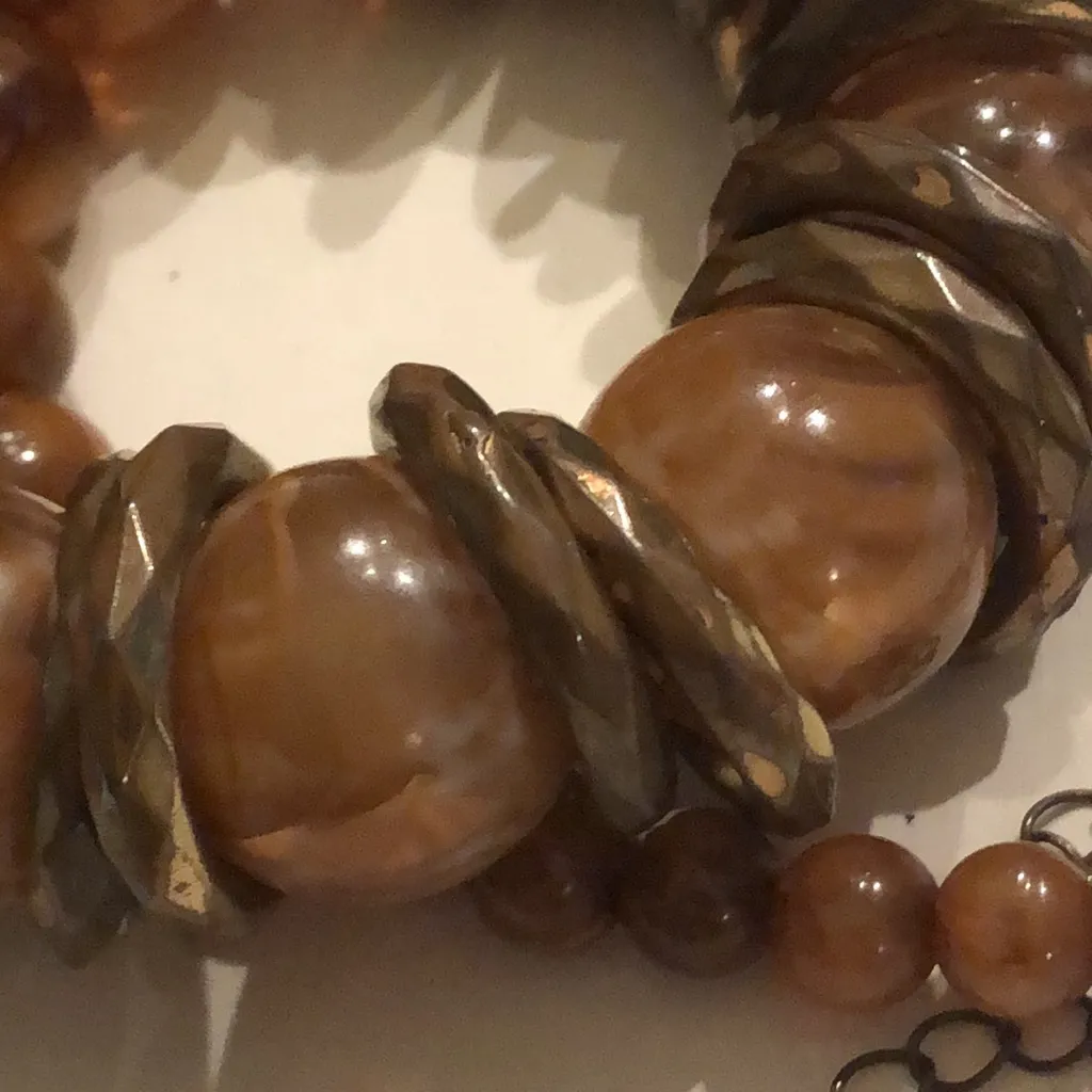 Elegant Light Brown Lucite Beaded Boho Chunky Statement Necklace - Image 6