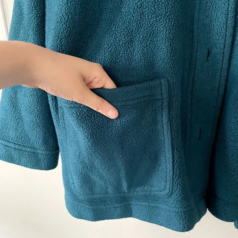 III State polartec turquoise green fleece sweater pockets collared button down Size L - Image 5
