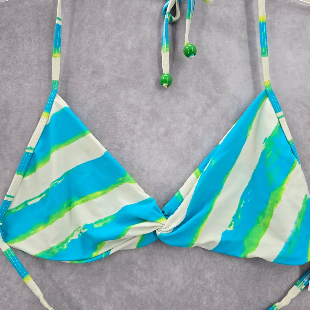 19. Old Navy Blue Green Bead Stripe Tie Bikini Swimwear Top XL - Image 3