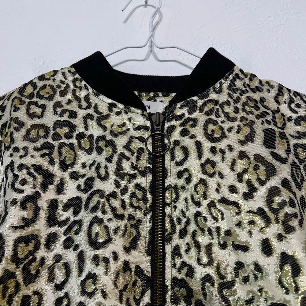 Revolve LPA Leopard Metallic Bomber Jacket Size M Women’s - Image 7