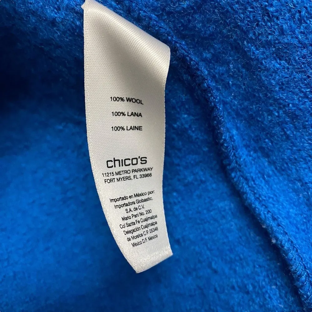 Chico’s 100% Wool Cardigan Sweater Women Sz 3 Blue Open Front Career Work Office - Image 3