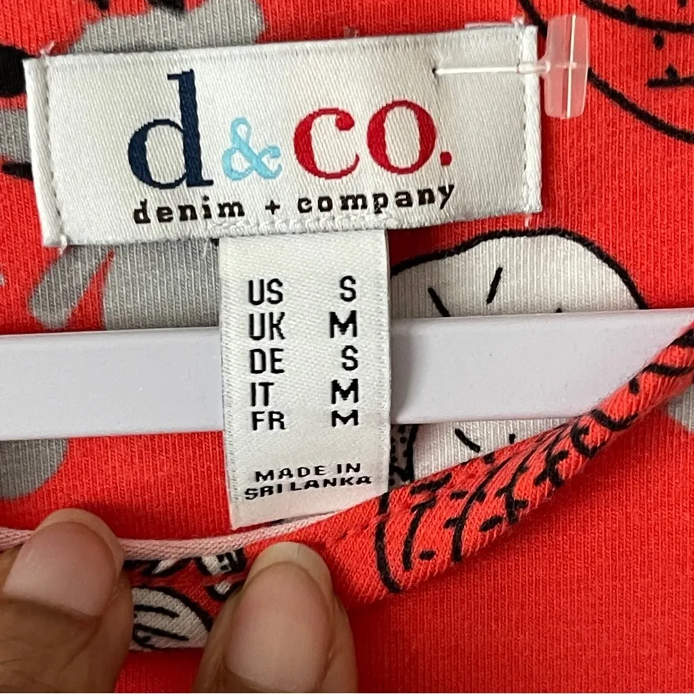 DENIM & CO | Red Floral Print 3/4 Length Sleeve T-shirt Sz S - Image 3