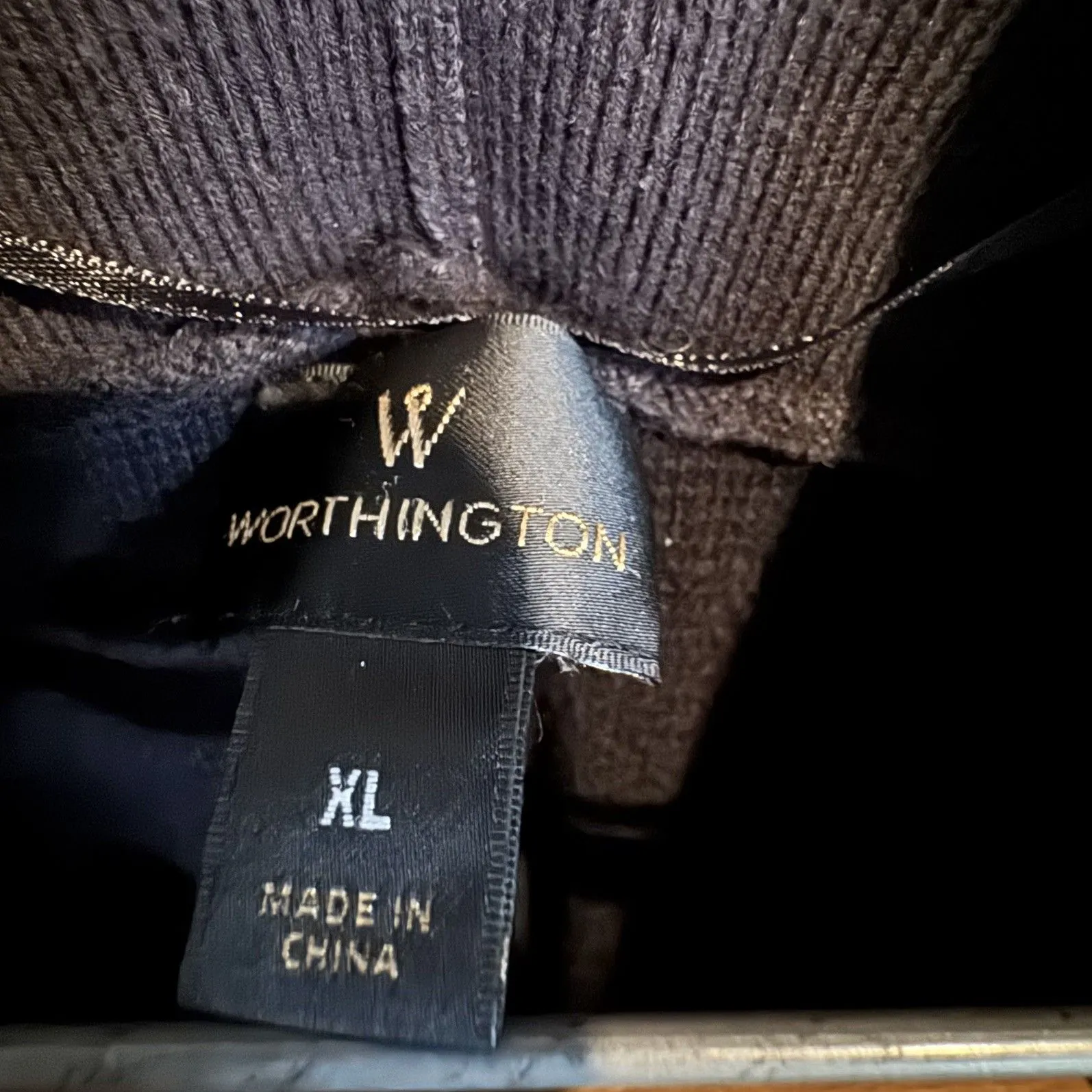 WORTHINGTON Black Cardigan Sweater XL Open Front Cocoon Cape Long Rib Knot - Image 5