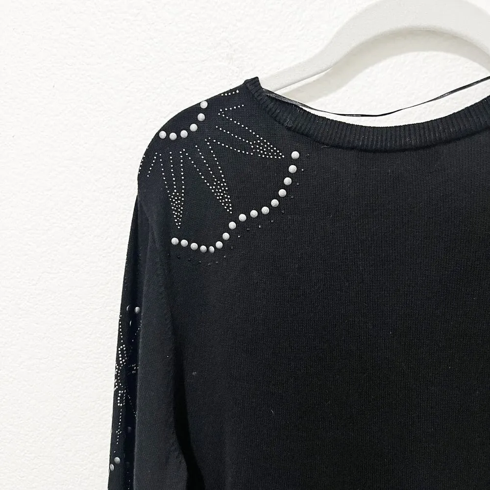 [Desigual] Black Floral Rhinestone Vancouver V-Neck Sweater Relaxed Fit Sz Small - Image 5