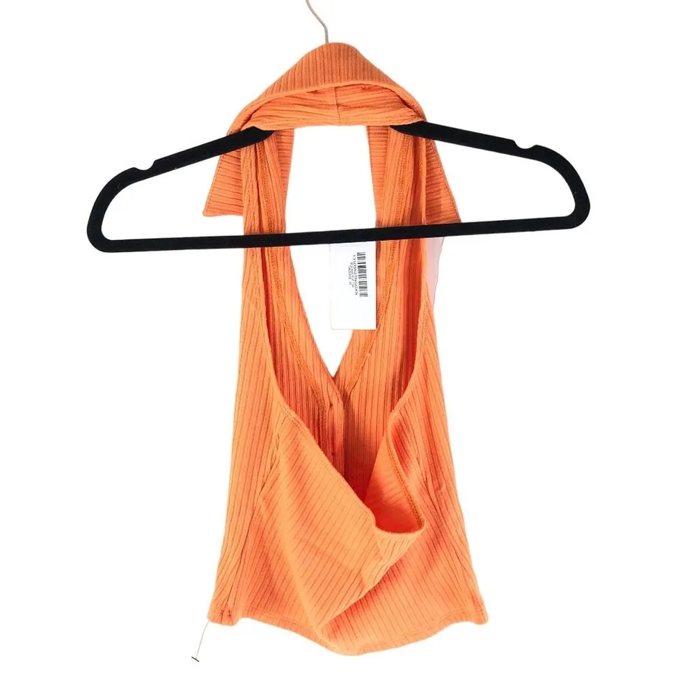 Reformation Womens Bryleigh Knit Top Halter Collar Ribbed Tangerine Orange XS - Image 2