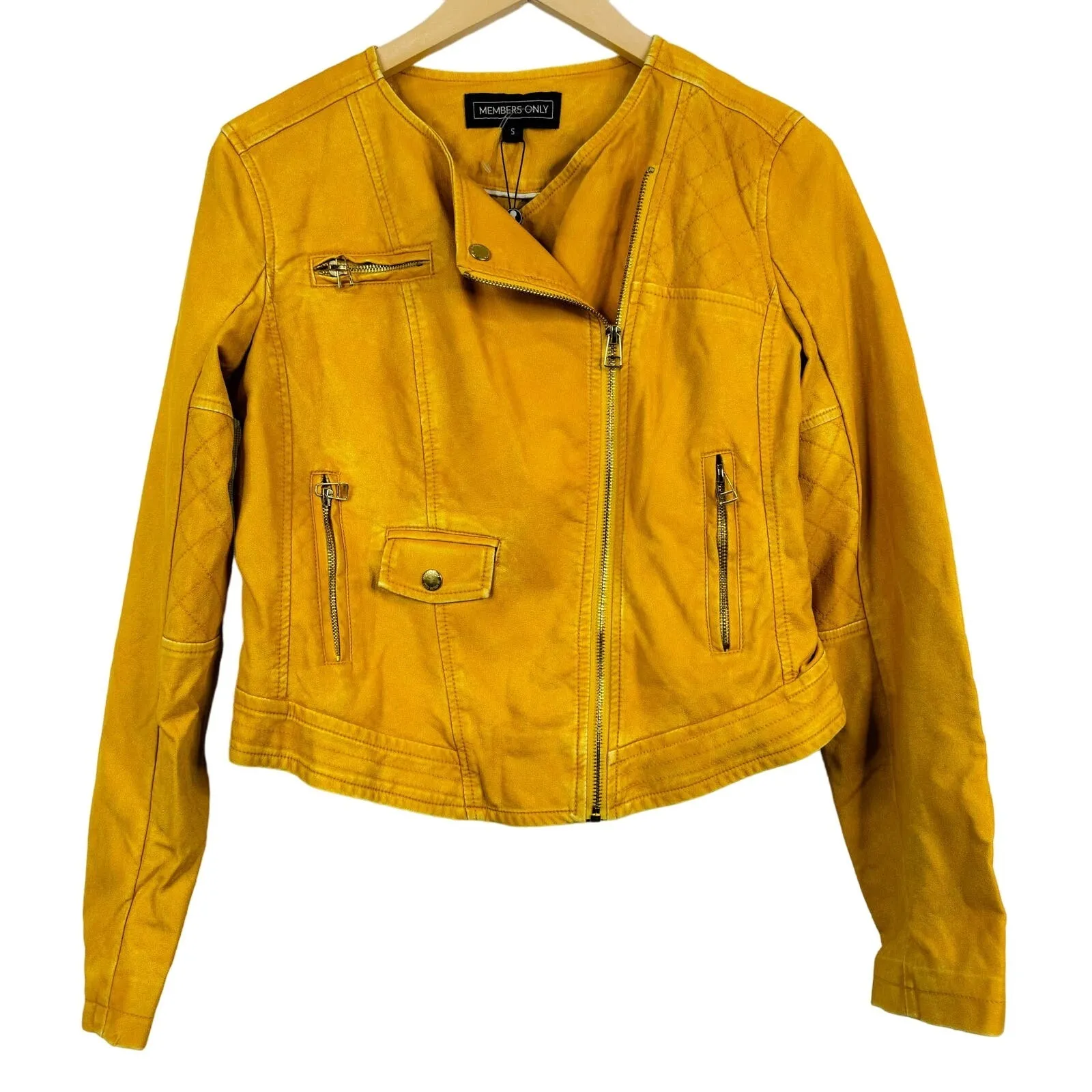 Members Only Womens Size S Collarless Moto Zipper (Tumeric) Jacket NWT - Image 2