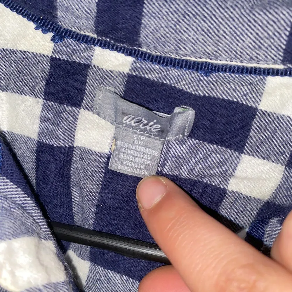 Aerie Navy Blue White Plaid Long Sleeve Flannel Romper Pajamas Womens Size Small - Image 5