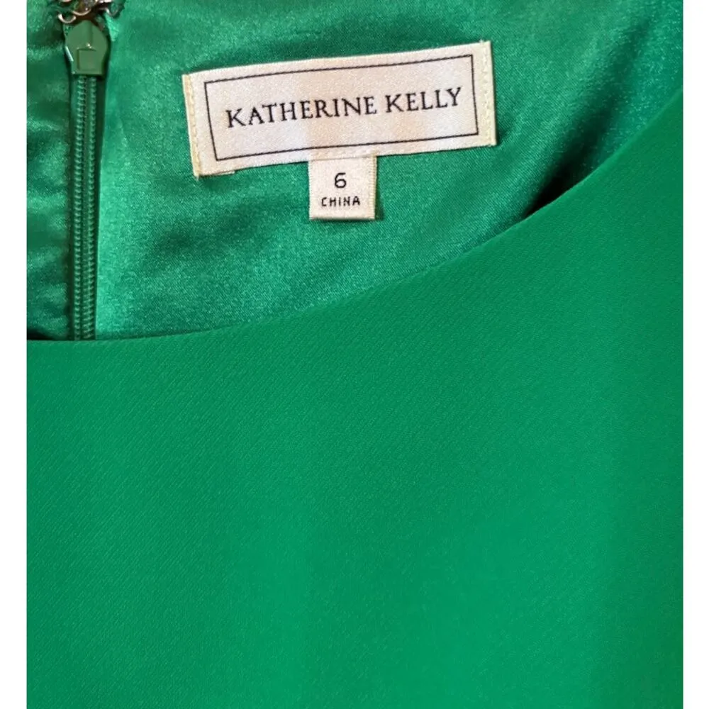 Katherine Kelly Green Faus Wrap Sheath Dress Size 6 - Image 9