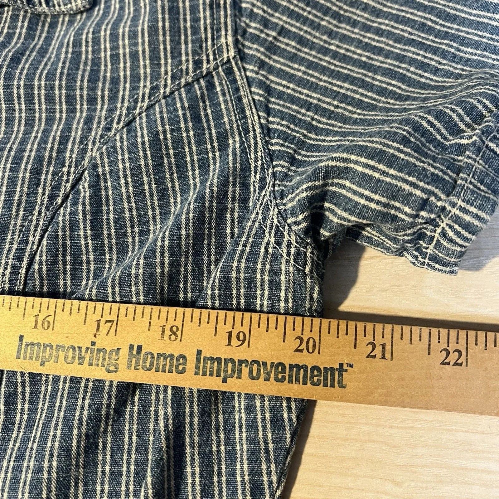 Bill Blass VTG Denim Button Shirt Blue Striped Dress L Nautical Coastal Casual - Image 5