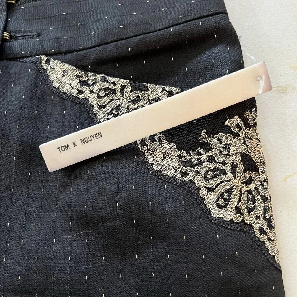 Tom K Nguyen Black Dot and Lace Embellished Wide Leg Trouser Pants NEW Y2K Sz 10 - Image 10