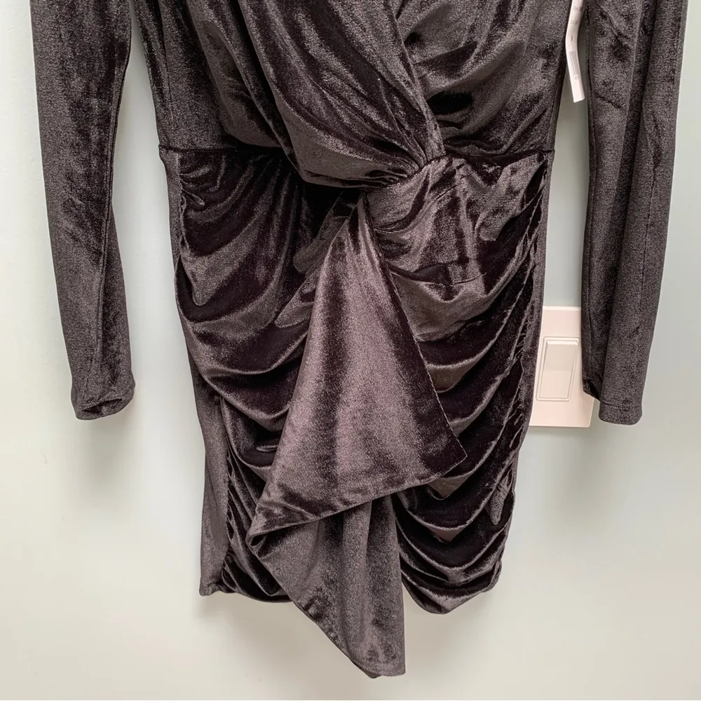ALEXIA ADMOR Long Sleeve Velvet Ruched Drape Mini Dress Medium - Image 6