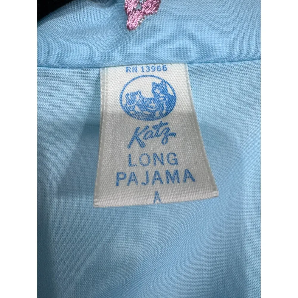 Vintage Katz Pajama Set Blue Floral Embroidered Lace Short Sleeve Pants 38 NOS Size undefined - Image 3