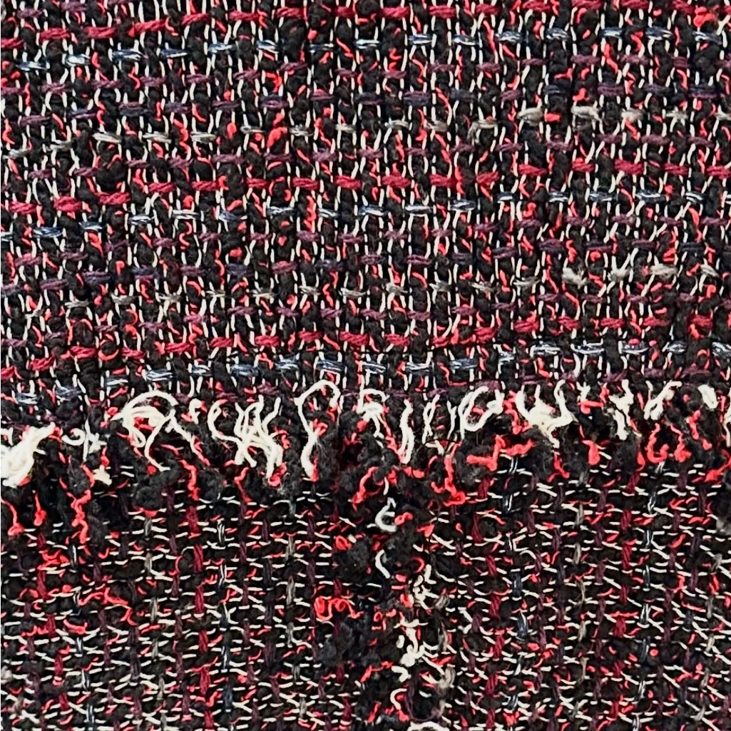 Zara Basic Tweed Longline Coat Jacket XS Black Red Fringe Bouclé - Image 16