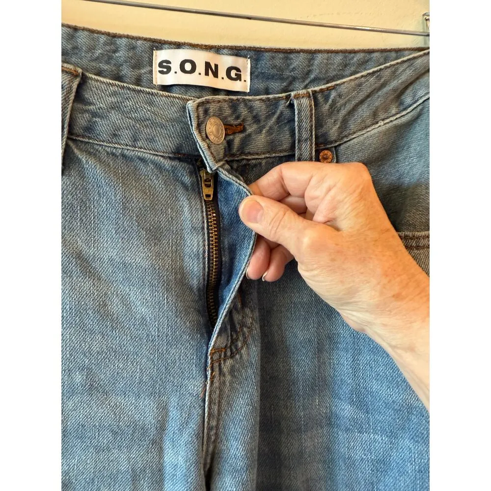 Song High Rise Cargo Jeans 100% Cotton Medium Wash Denim Women's Size 5/27 Blue - Image 4