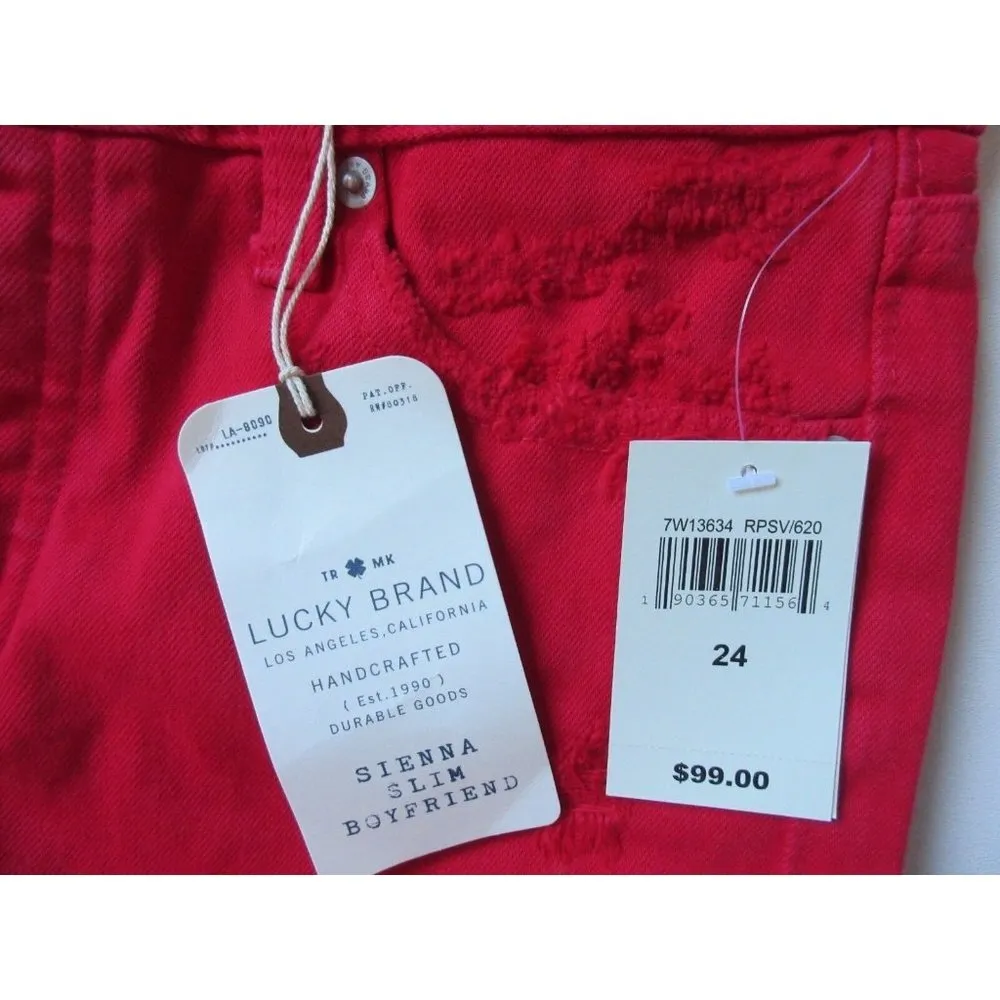 NWT Lucky Brand Sienna Slim Boyfriend in Ropesville Red Destroyed Jeans 00 / 24 - Image 7