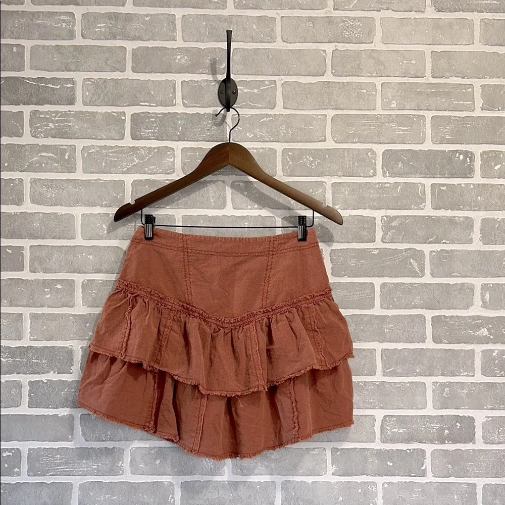 Free People Ruffles in The Sand Rust Orange Tiered Ruffle Mini Skirt Size 8 - Image 4