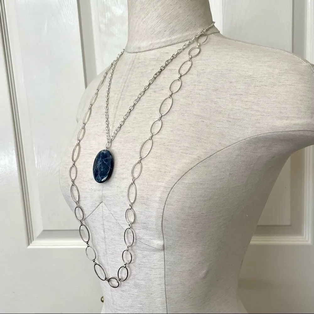 EXPRESS  blue stone pendant double strand necklace - Image 5