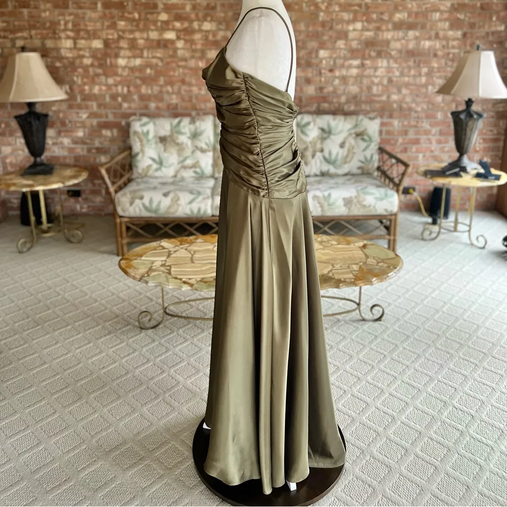 Jessica McClintock Gown Satin Ruched Olive Green Dress Cocktail Evening 4 - Image 5