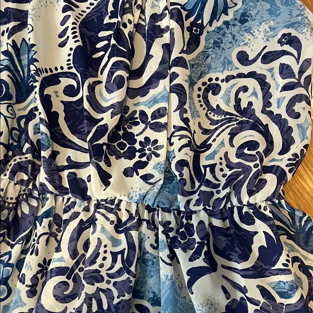 Beige by eci Blue and White Paisley Dress size 10 new lined - Image 3