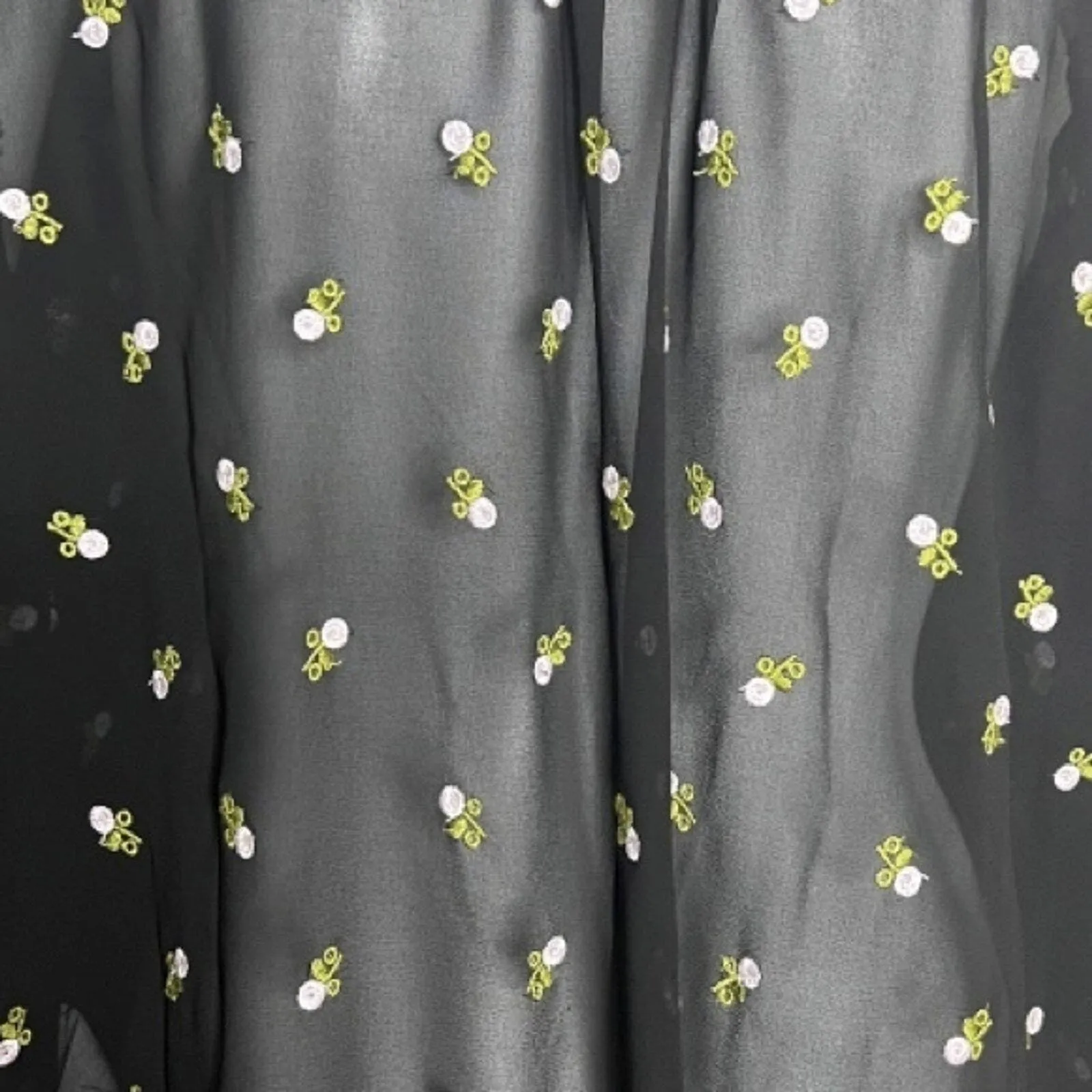 Cabi Shirt Womens XS Black High Neck Floral Embroidered Blouse Sheer Ruffle Boho - Image 5