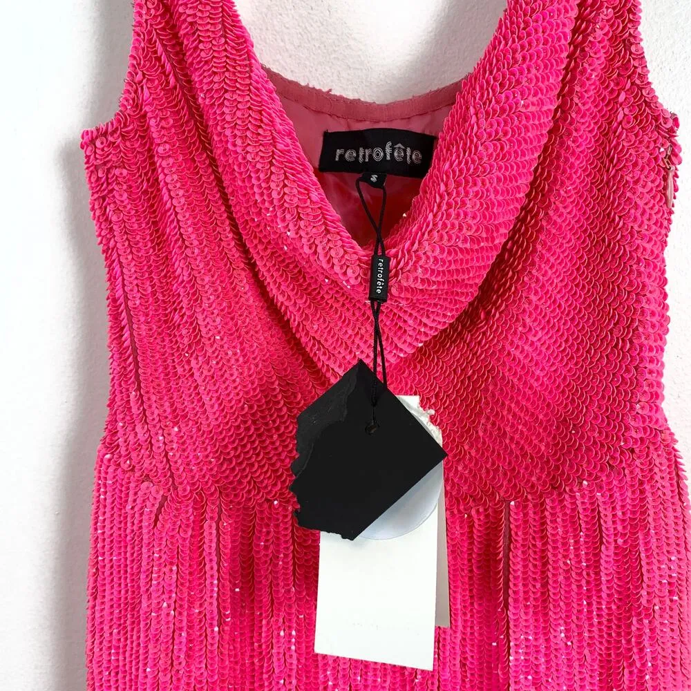 NWT Retrofête Jill Cowl Neck Sequin Mini Slip Dress Ultra Pink Size Small - Image 5