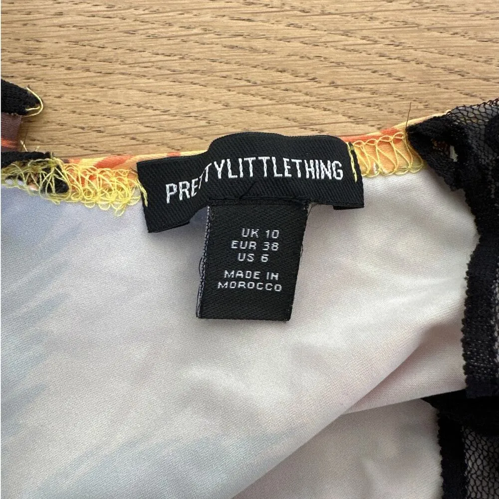 Pretty LittleThing - Palm Tree Print Open Back Lace Top in Yellow Orange Black - Image 3