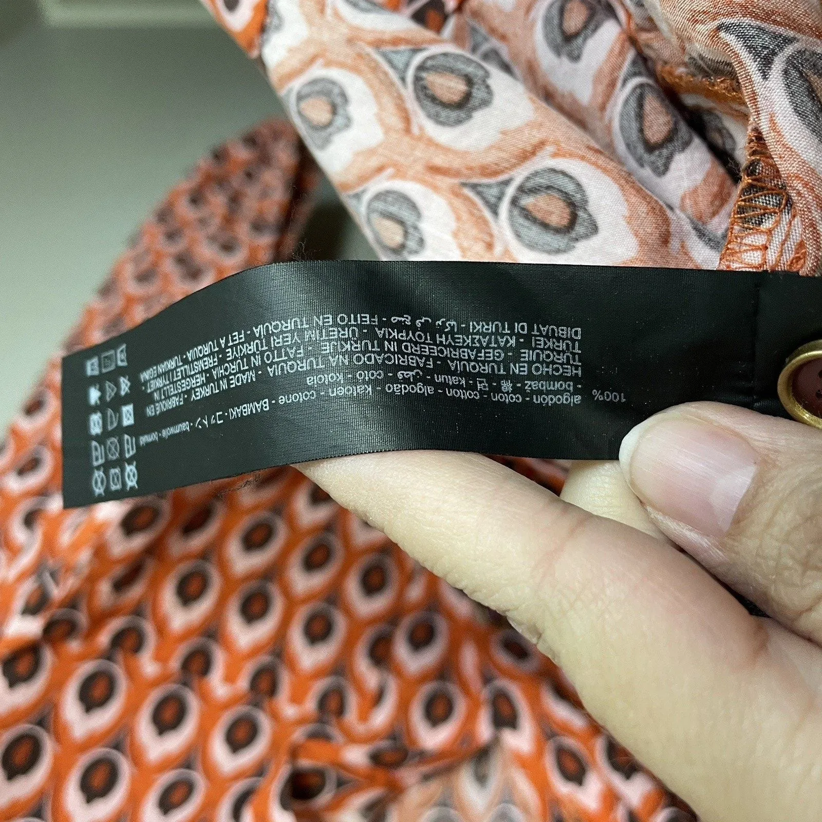 ZARA Shirt Dress Medium Orange Geometric Short Cotton Belt 60s 70s Retro Disco - Image 7