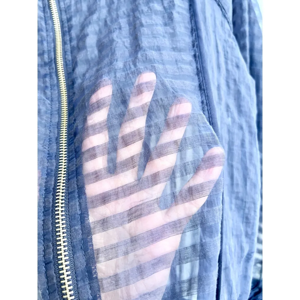 Zara Striped Organza Long Sleeve Full Zip Bomber Sheer Jacket Navy Womens Medium - Image 6