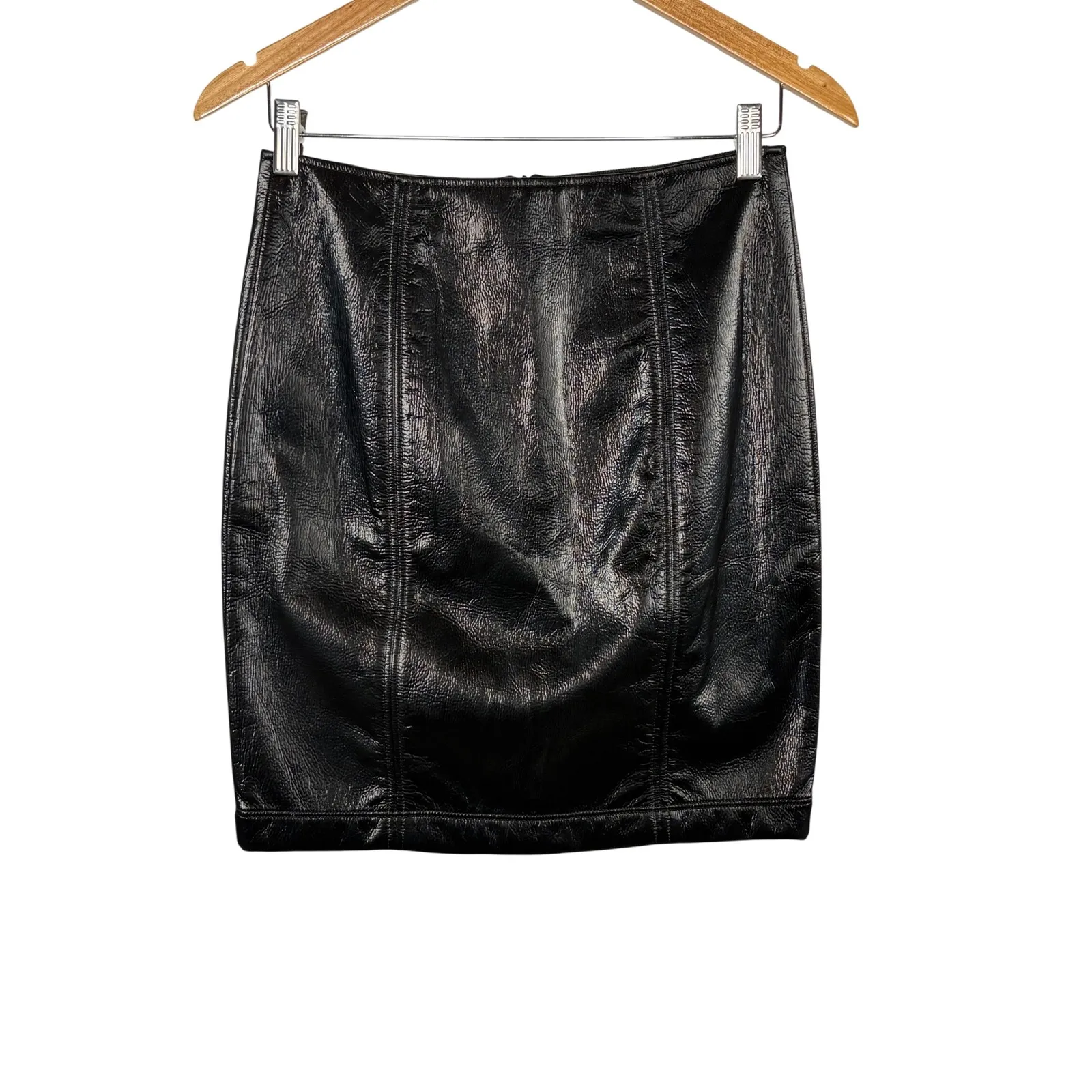 Armani Exchange Black Patent Vinyl High Waisted Zip Front Mini Skirt Size 4 NWT - Image 7