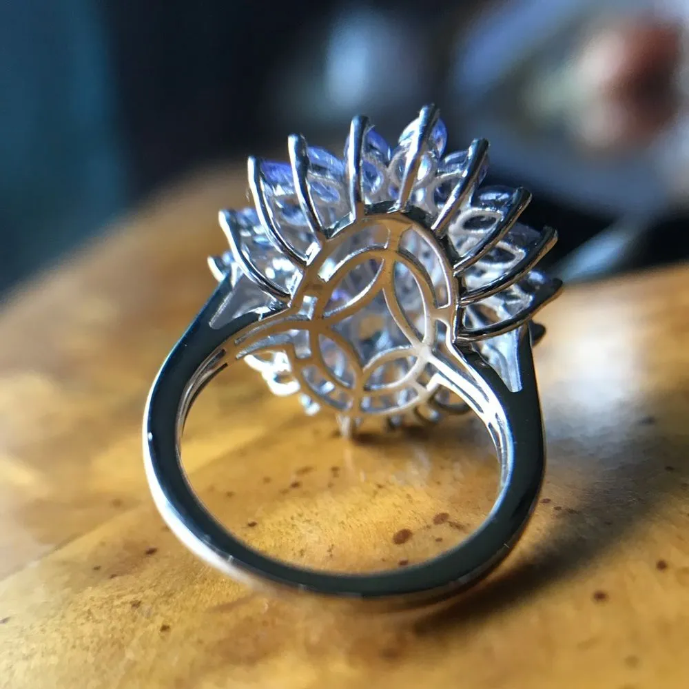 Natural Tanzanite Sterling Silver Cocktail Ring Size 6 Purple - Image 5