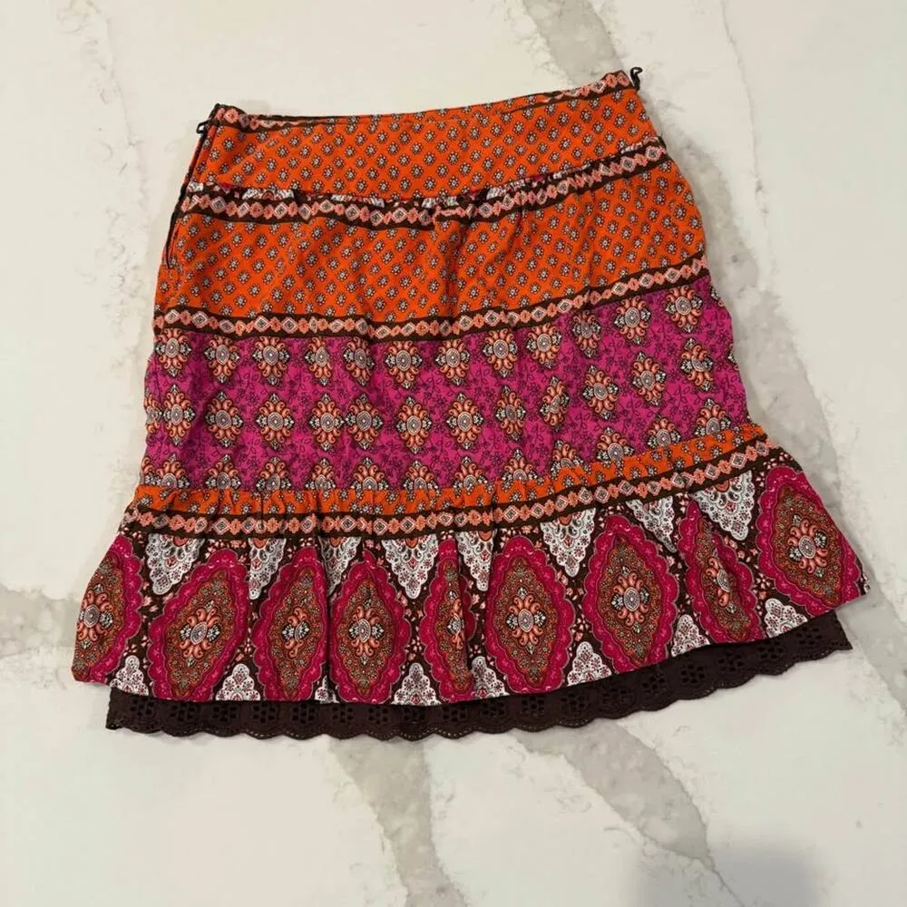 Vintage Speechless Bohemian Floral Mini Skirt Women's Medium Orange Hippie Boho - Image 5