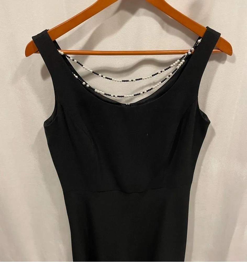 Beautiful Donna Rico pearl beaded necklace black dress midi swing skirt - Image 11